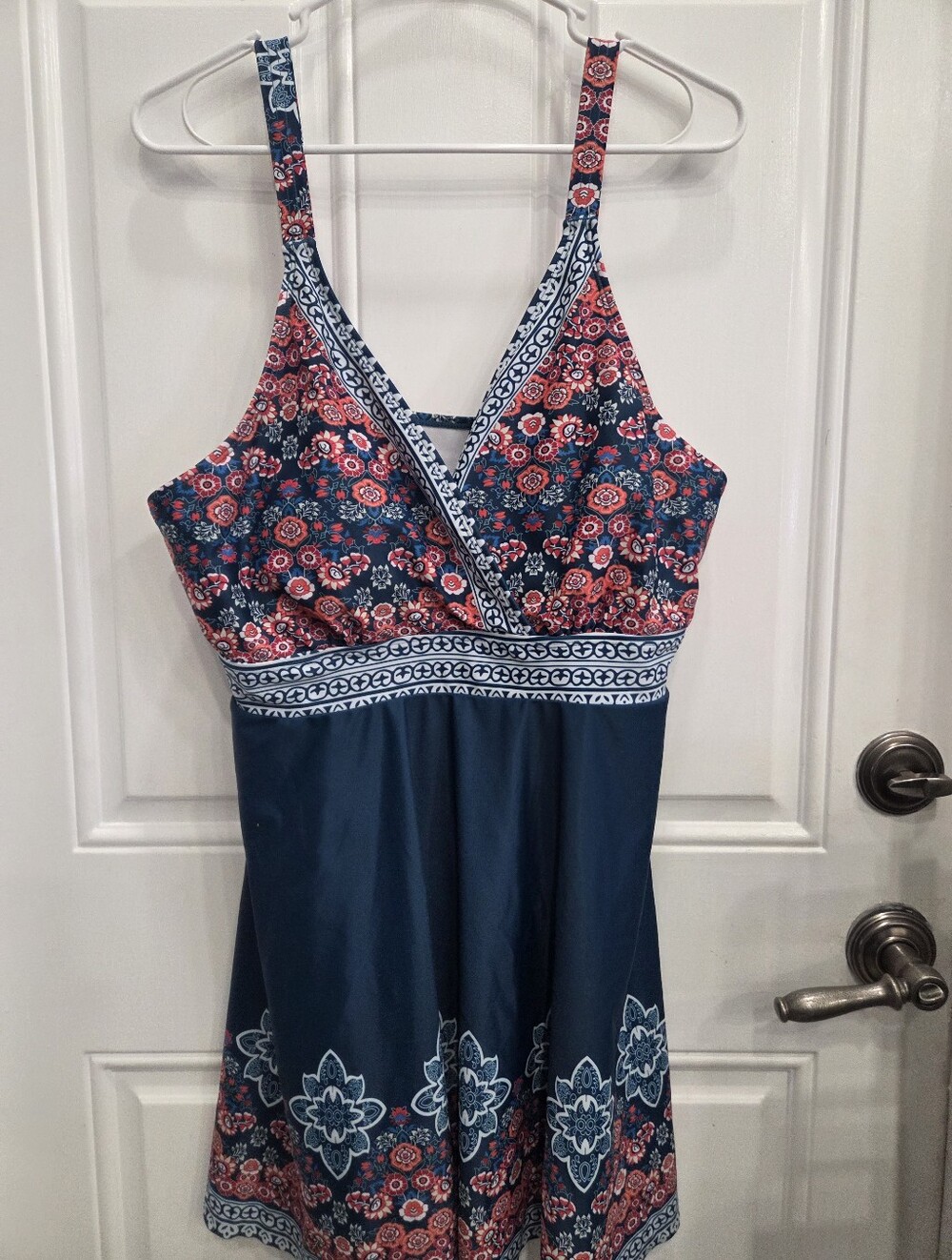 Floral Navy & Coral V-Neck Bathing Suit
